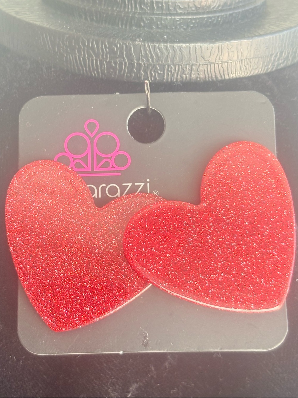 paparazzi Red Glitter Heart Earrings-B
